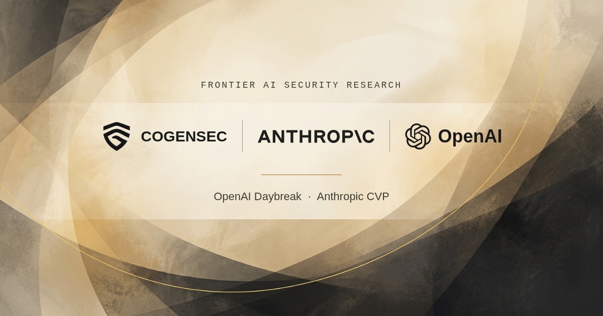 Cogensec, Anthropic and OpenAI logos over layered editorial artwork