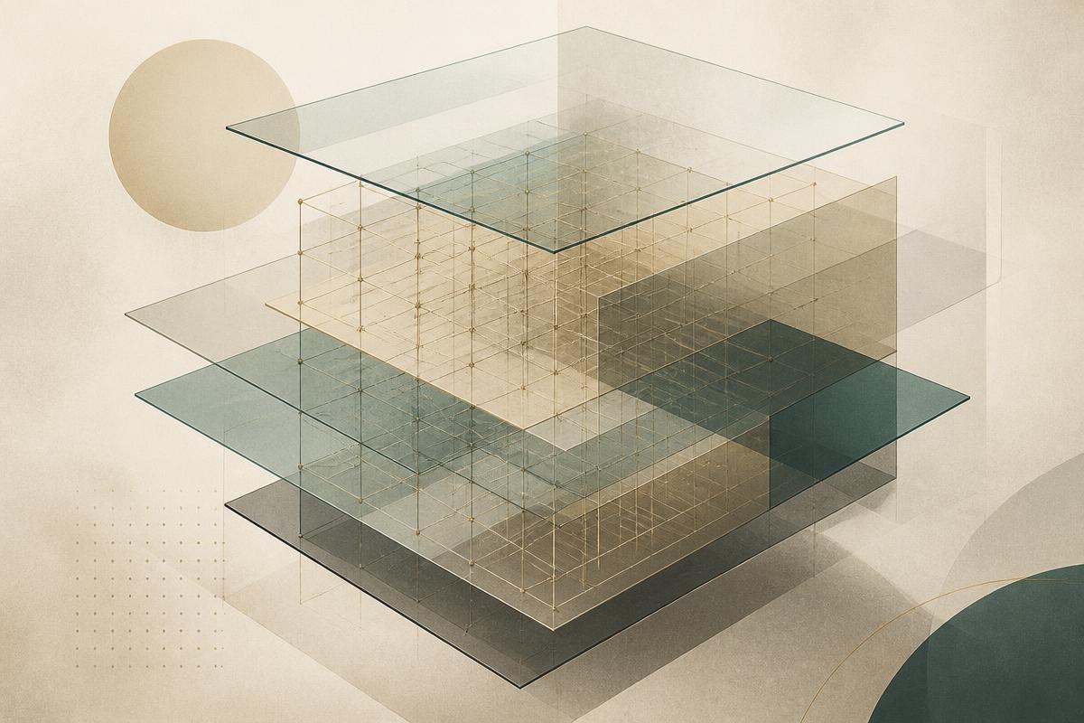 Layered translucent planes revealing an inner lattice structure